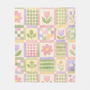 Roze Groene Quilt Patchwork Pastel Bloemige Vintag Fleece Deken