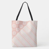 Roze groene rendy Floral Stripes Naam Monogram Tote Bag (Achterkant)