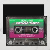Roze Groene Retro 80s Neon Cassette Verjaardagsfee Kaart (Voorkant / Achterkant)