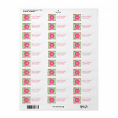 Roze & Groene Retro Bloemen Damask Aangepast Monog Etiket (Full Sheet)