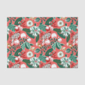 Roze Groene Retro Bloemen Kerstmis Tissuepapier (Voorkant)