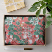 Roze Groene Retro Bloemen Kerstmis Tissuepapier (Geschenk)