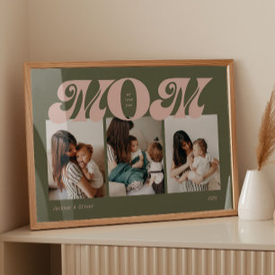 Roze Groene Retro Krachtige Moeder 3 Foto Collage Poster