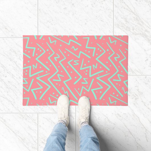 Roze & Groene Retro Psychedelische Ontwerp Deurmat (Binnen)