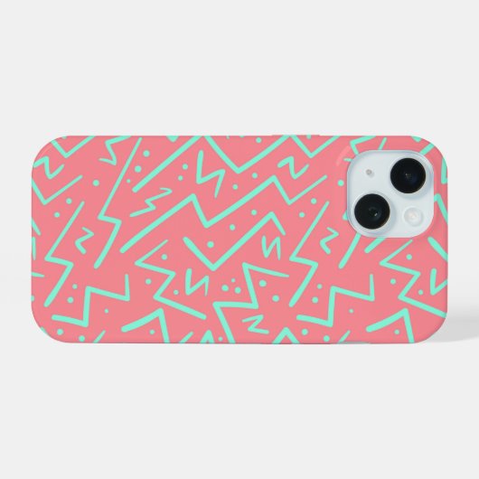 Roze & Groene Retro Psychedelische Ontwerp iPhone 15 Case (Achterkant horizontaal)
