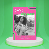 Roze & Groene Retro Regenboog Bruiloft Save The Date