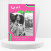 Roze & Groene Retro Regenboog Trouwdag Save The Date