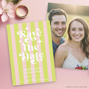 Roze Groene Retro Typografie Trouw Save The Date Aankondiging