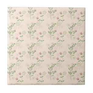 Roze Groene Retro Y2K 70er Bloem Patroon Tegeltje