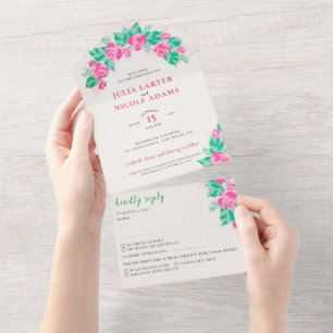 Roze Groene Roos Bloemblaadjes Bloemen Tuin Bruilo All In One Uitnodiging