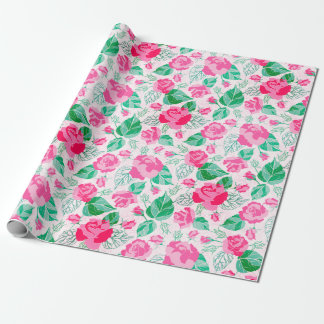Roze Groene Roos Bloemblaadjes Bloemen Tuin Bruilo Cadeaupapier