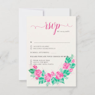 Roze Groene Roos Bloemblaadjes Bloemen Tuin Bruilo RSVP Kaartje