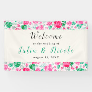 Roze Groene Roos Bloemblaadjes Bloemen Tuin Bruilo Spandoek