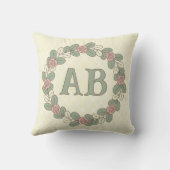 Roze groene rozekrans monogram dek kussen (Achterkant)