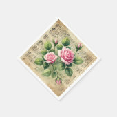 Roze & Groene Rozen Bladmuziek Decoupage Servet (Hoek)