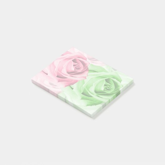 Roze & Groene Rozen Elegante Sticky Notes (Schuin)