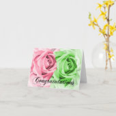Roze & Groene Rozen Gefeliciteerd Kaart (Gele Bloem)