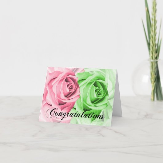 Roze & Groene Rozen Verjaardagskaart Kaart (Voorkant)