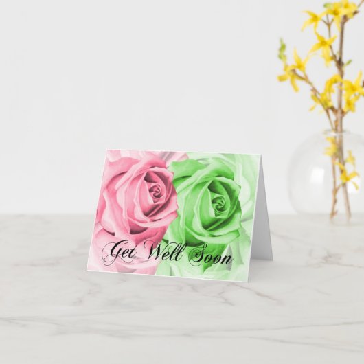 Roze & groene Rozen worden snel gezond Kaart (Gele Bloem)