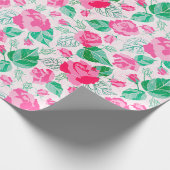 Roze Groene Rozenblaadjes Bloemen Tuin Bruiloft Cadeaupapier (Hoek)