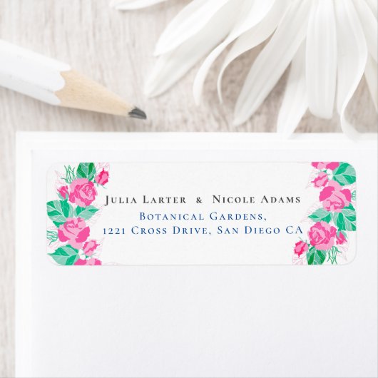 Roze Groene Rozenblaadjes Bloemen Tuin Bruiloft Etiket (Insitu)