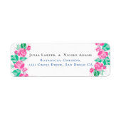 Roze Groene Rozenblaadjes Bloemen Tuin Bruiloft Etiket (Voorkant)