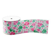 Roze Groene Rozenblaadjes Bloemen Tuin Bruiloft Grosgrain Lint (Spoel)