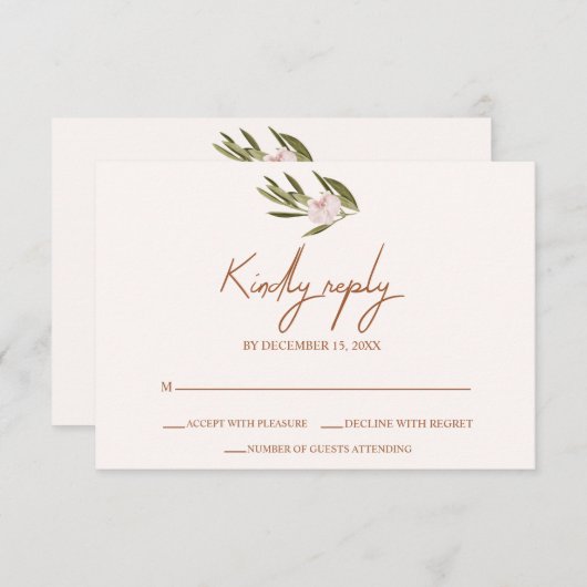 Roze groene ruby Orchid Eucalyptus Wedding RSVP (Voorkant / Achterkant)