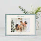 Roze groene ruit aangepaste kerstkaart met twee fo (Staand voorkant)