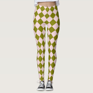 Roze Groene Ruit Diamant Patroon Leggings