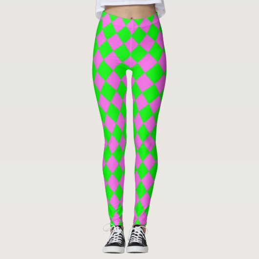 Roze Groene Ruit Diamant Patroon Leggings (Voorkant)