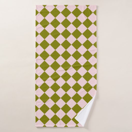 Roze Groene Ruitjes Diamant Patroon Badhanddoek (Badhanddoek)