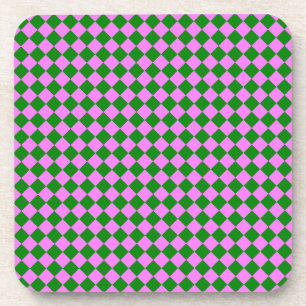Roze Groene Ruitjes Diamant Patroon Bier Onderzetter