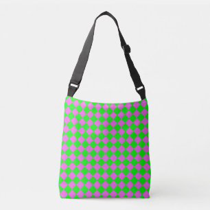 Roze Groene Ruitjes Diamant Patroon Crossbody Tas