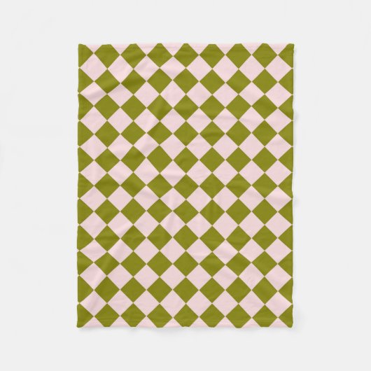 Roze Groene Ruitjes Diamant Patroon Fleece Deken (Voorkant)