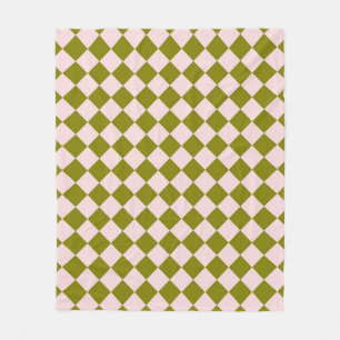 Roze Groene Ruitjes Diamant Patroon Fleece Deken