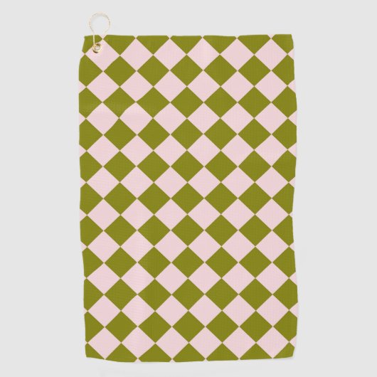Roze Groene Ruitjes Diamant Patroon Golfhanddoek (Voorkant)