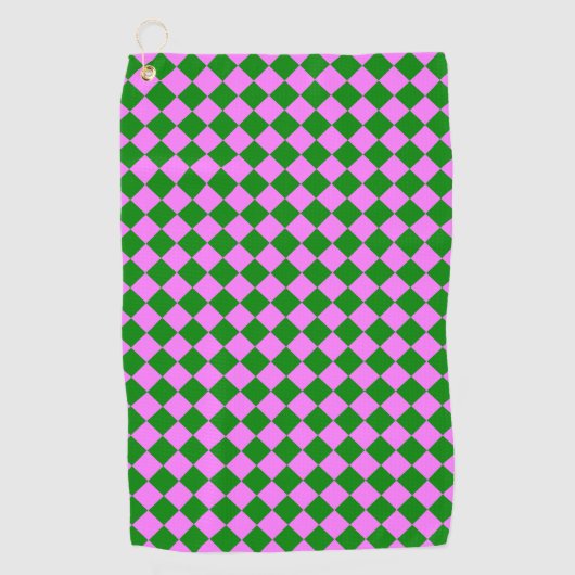 Roze Groene Ruitjes Diamant Patroon Golfhanddoek (Voorkant)