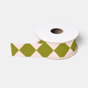 Roze Groene Ruitjes Diamant Patroon Grosgrain Lint