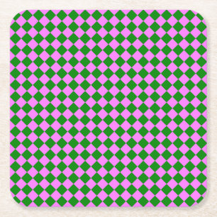 Roze Groene Ruitjes Diamant Patroon Kartonnen Onderzetters