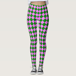 Roze Groene Ruitjes Diamant Patroon Leggings