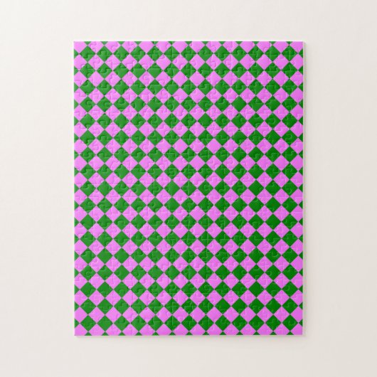 Roze Groene Ruitjes Diamant Patroon Legpuzzel (Verticaal)