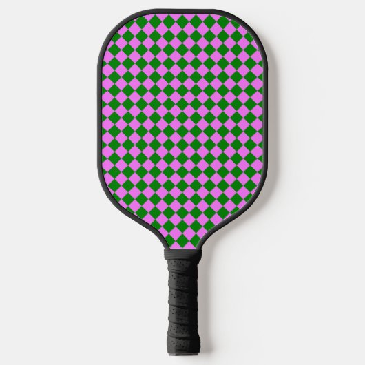 Roze Groene Ruitjes Diamant Patroon Pickleball Paddle (Voorkant)