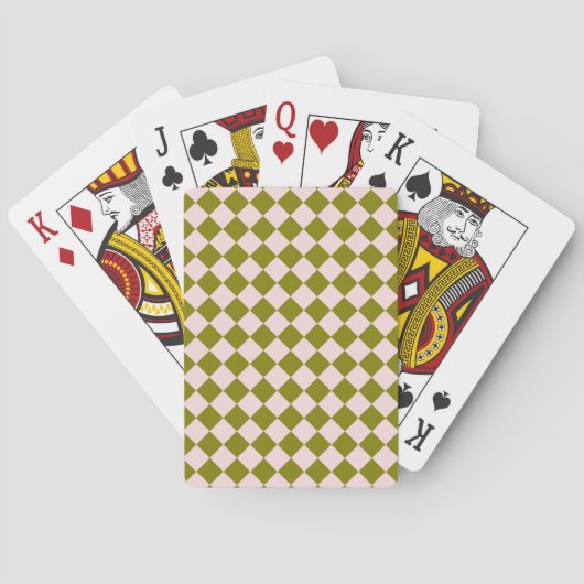 Roze Groene Ruitjes Diamant Patroon Pokerkaarten (Achterkant)