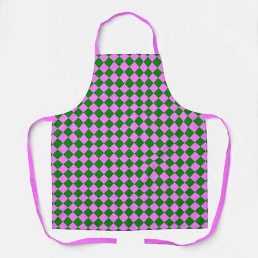 Roze Groene Ruitjes Diamant Patroon Schort (Voorkant)