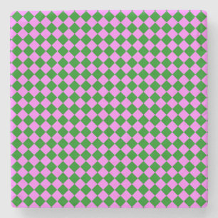 Roze Groene Ruitjes Diamant Patroon Stenen Onderzetter