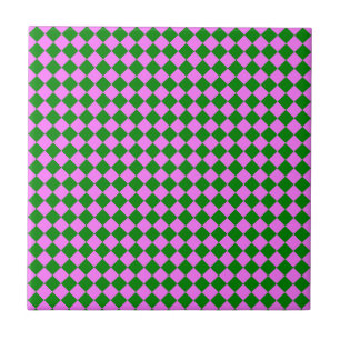 Roze Groene Ruitjes Diamant Patroon Tegeltje