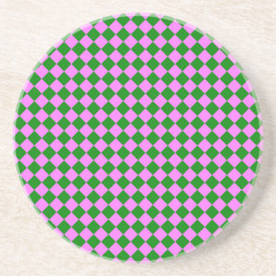 Roze Groene Ruitjes Diamant Patroon Zandsteen Onderzetter