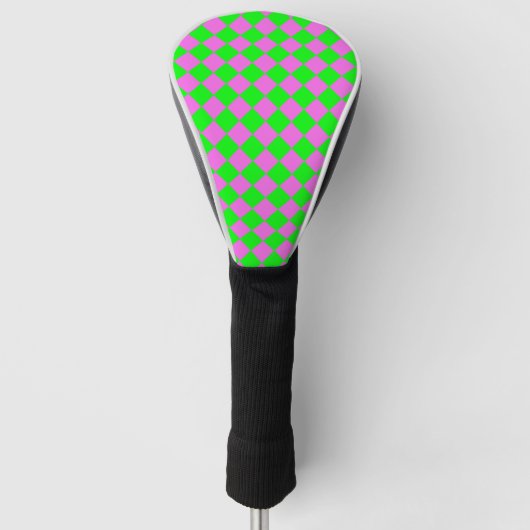 Roze Groene Ruitpatroon Diamant Golfheadcover (Voorkant)