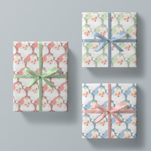 roze groene  santa retro kerstcadeau inpakpapier vel
